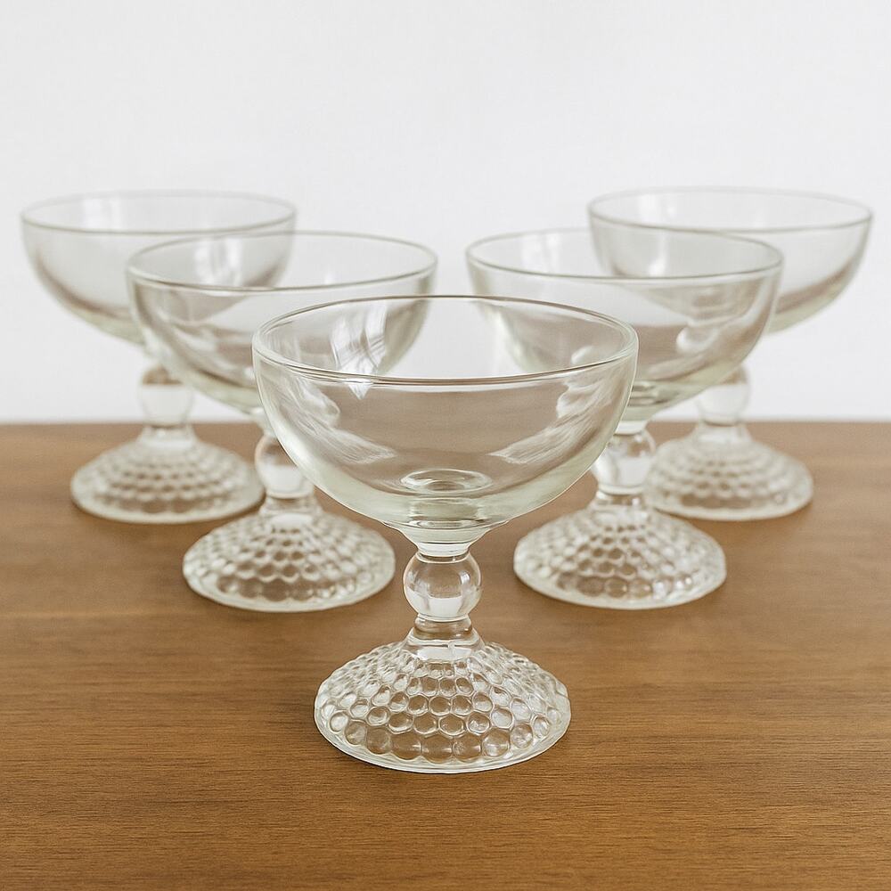 Vintage 60s Champagne Glasses Bubble Foot Sherbet Goblets Set of 5 USA